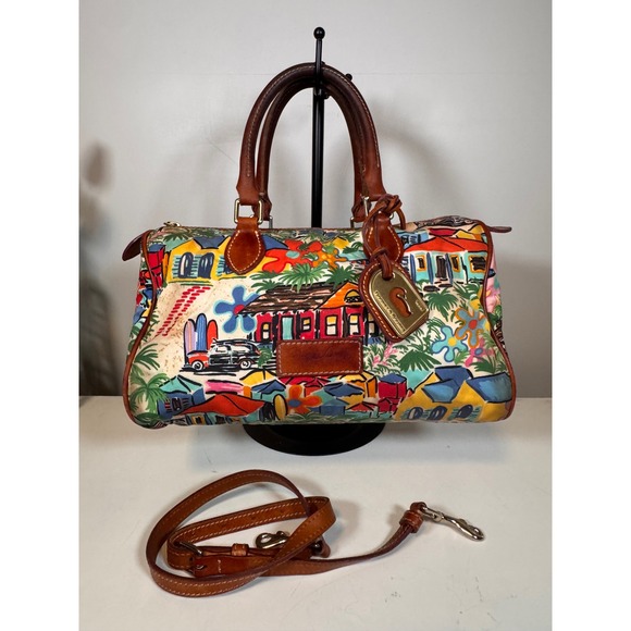 Dooney & Bourke Handbags - Dooney & Bourke "Sandbar" Tropical Beach Print Satchel Multicolor Leather Trim